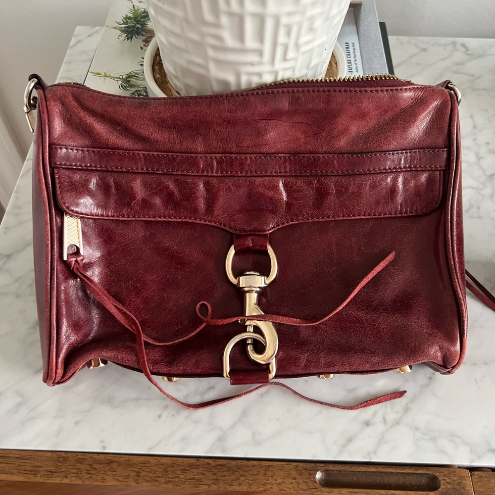 Rebecca Minkoff Burgundy Crossbody Bag with Gold Accents
